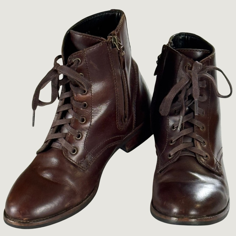 Thursday Boot Company Everyday Brown Leather Ankle Boots Lace Zip Womens 8.5 - Picture 2 of 14
